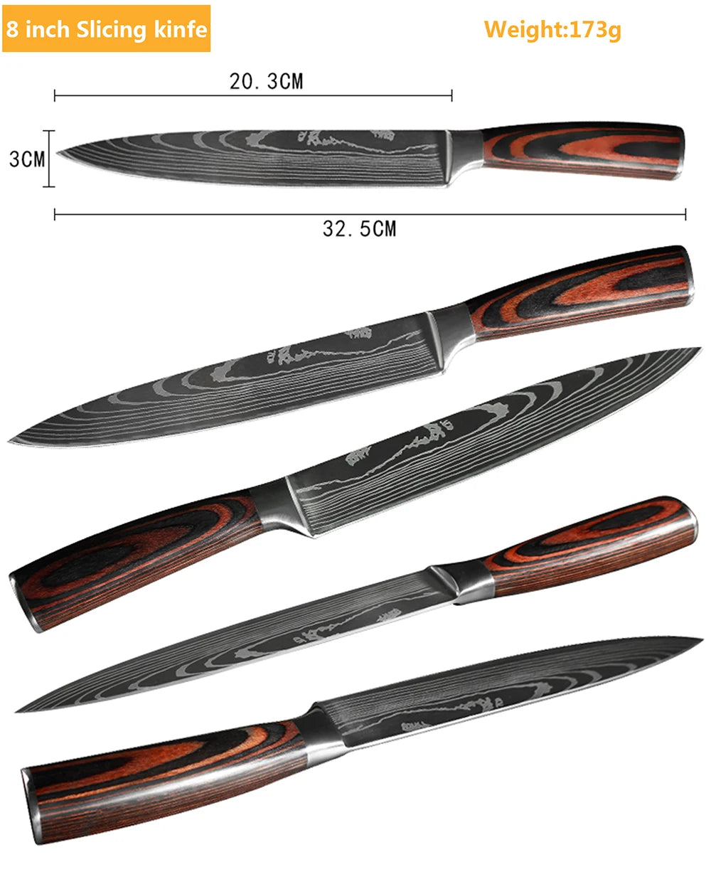 Juego de Cuchillos de Chef – Santoku Japonés, Patrón Damasco Láser, Ultra Afilados - 369 view