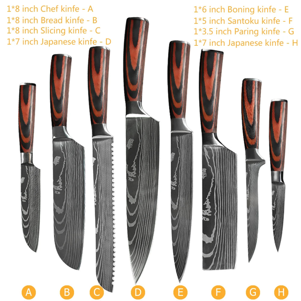 Juego de Cuchillos de Chef – Santoku Japonés, Patrón Damasco Láser, Ultra Afilados - 369 view