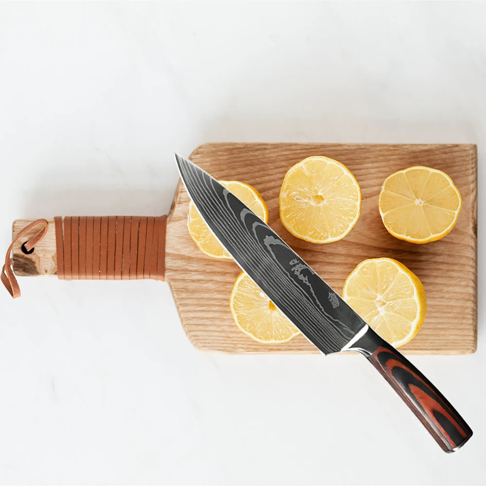 Juego de Cuchillos de Chef – Santoku Japonés, Patrón Damasco Láser, Ultra Afilados - 369 view