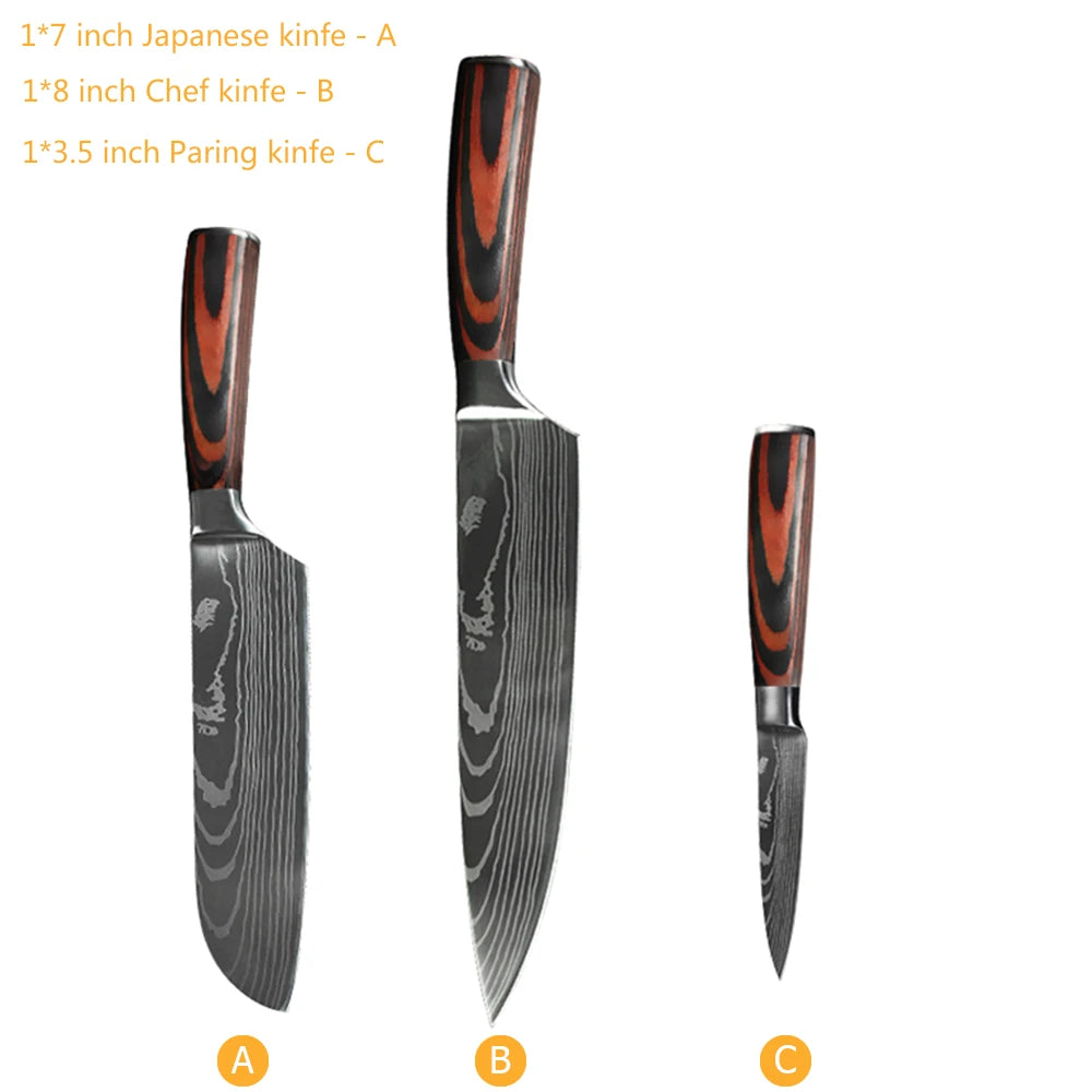 Juego de Cuchillos de Chef – Santoku Japonés, Patrón Damasco Láser, Ultra Afilados - 369 view
