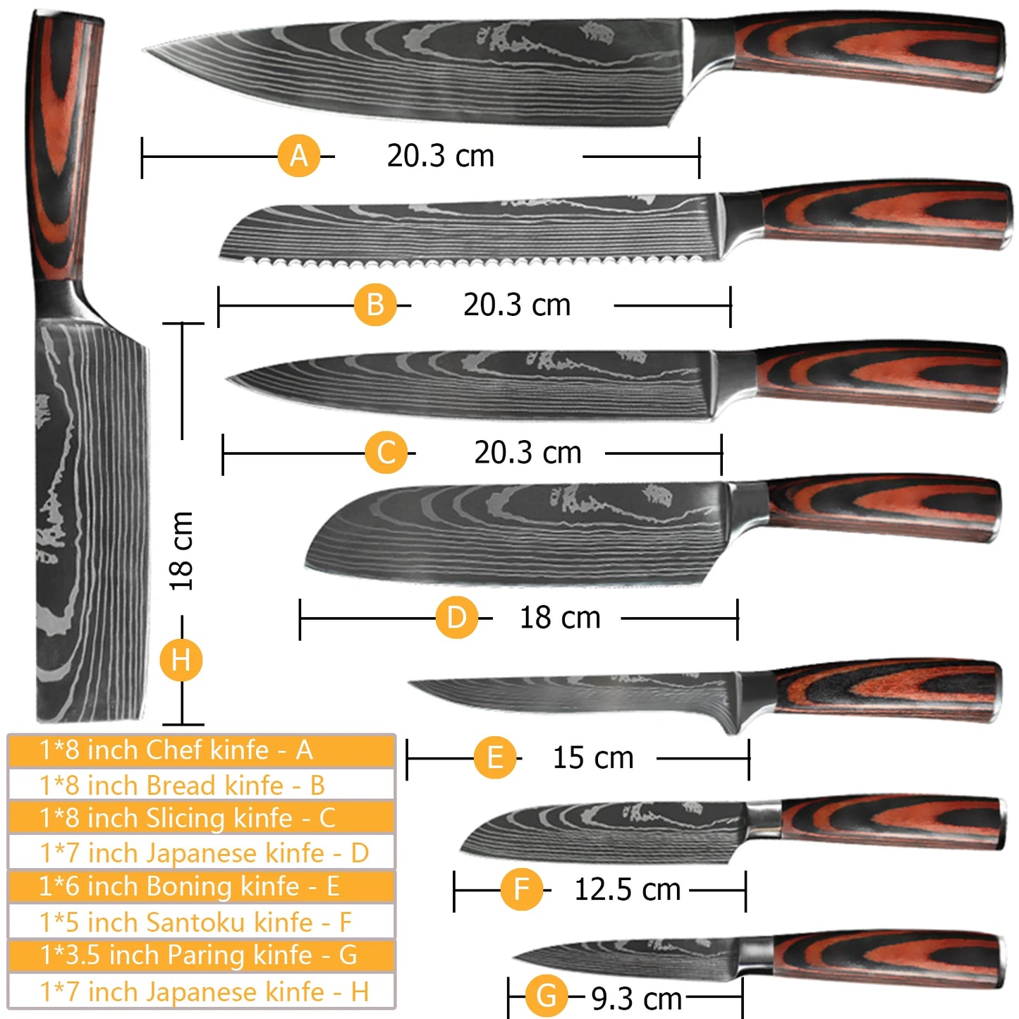 Juego de Cuchillos de Chef – Santoku Japonés, Patrón Damasco Láser, Ultra Afilados - 369 view