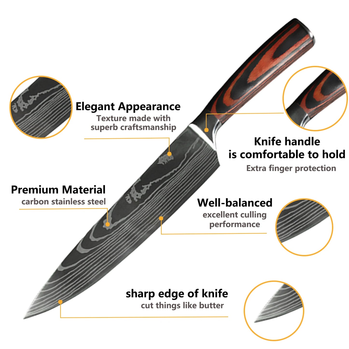 Juego de Cuchillos de Chef – Santoku Japonés, Patrón Damasco Láser, Ultra Afilados - 369 view