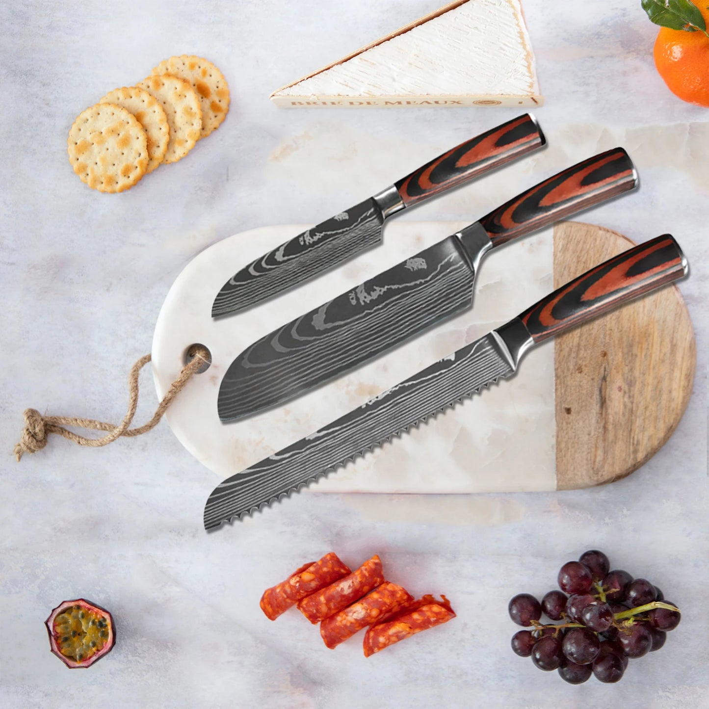 Juego de Cuchillos de Chef – Santoku Japonés, Patrón Damasco Láser, Ultra Afilados - 369 view