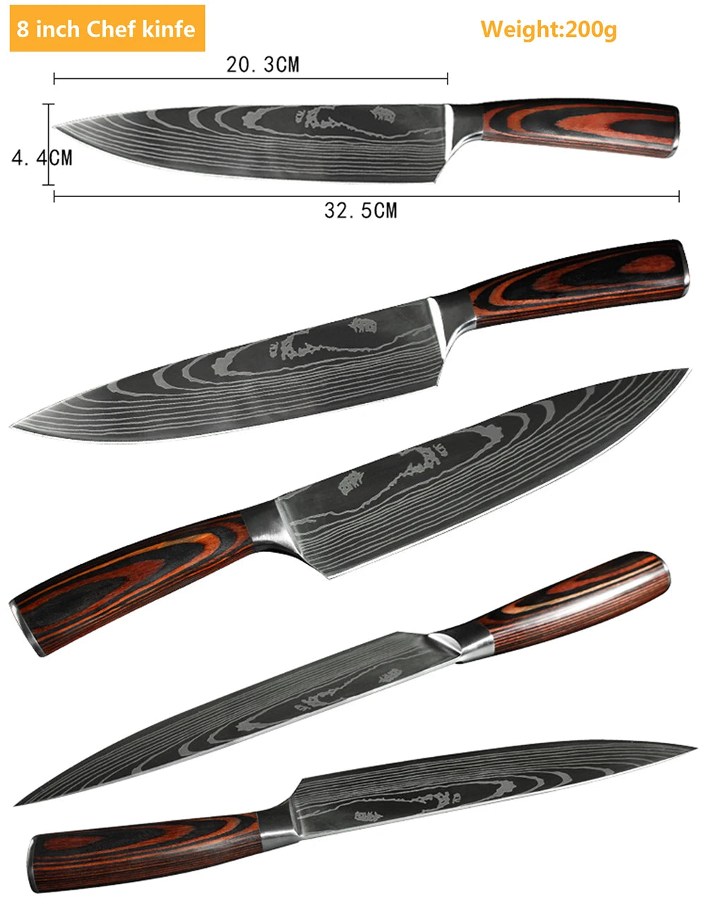 Juego de Cuchillos de Chef – Santoku Japonés, Patrón Damasco Láser, Ultra Afilados - 369 view
