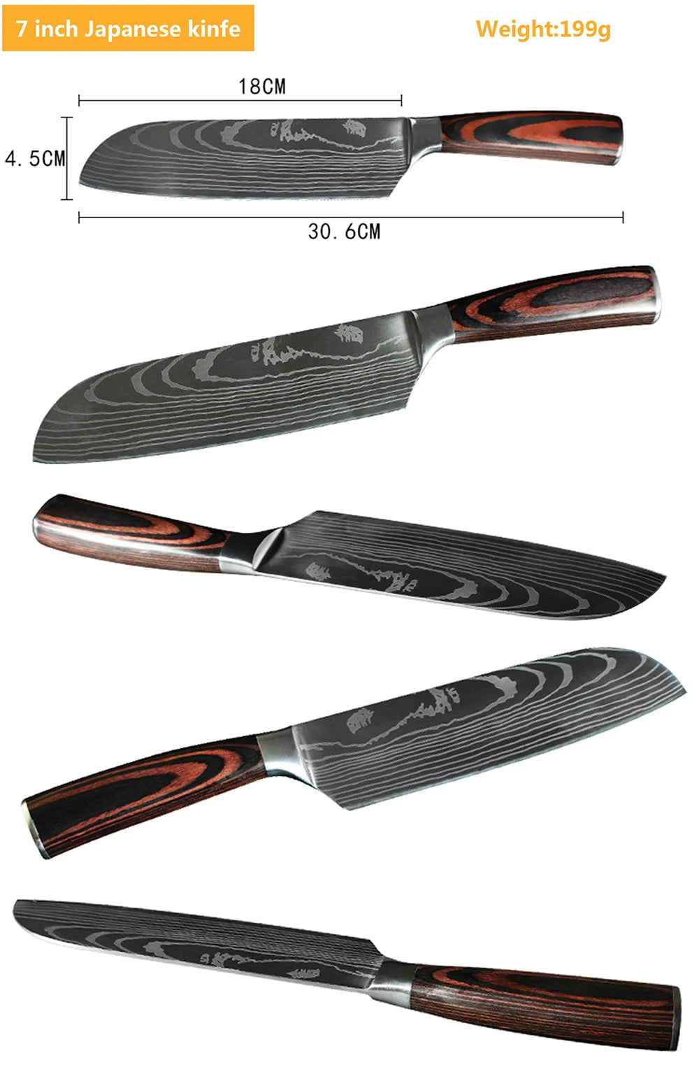 Juego de Cuchillos de Chef – Santoku Japonés, Patrón Damasco Láser, Ultra Afilados - 369 view