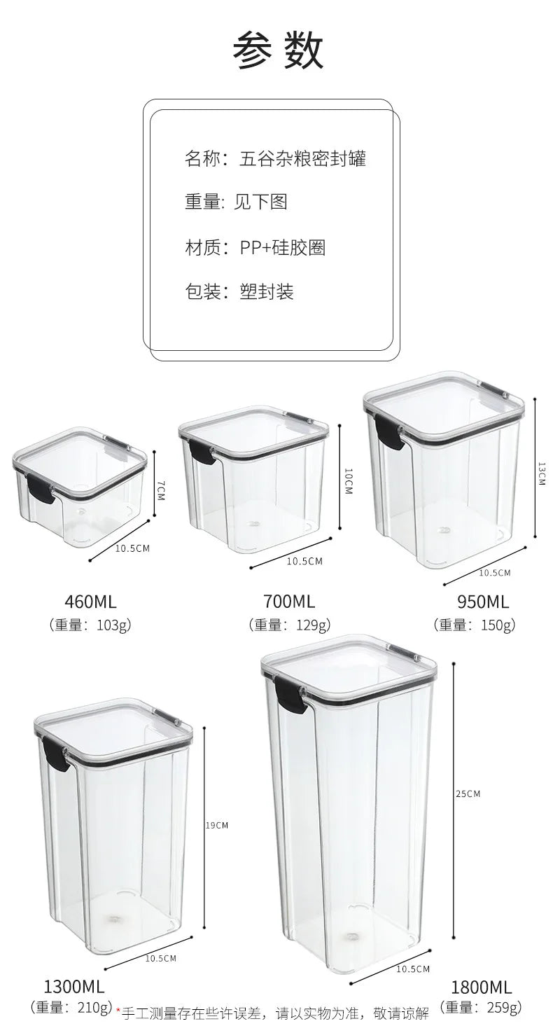 Food Box Storage Container With Airtight Lid Condiment Organizer Plastic Dispenser Jar Hermetic Kitchen Cereal Snack Spaghetti - 369 view