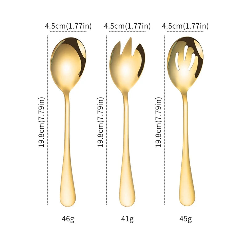 3Pcs/Set Salad Spoon Fork Set Dinnerware Stainless Steel Tableware Cutlery Set Serving Spoon Set Colorful Unique Spoon Flatware - 369 view