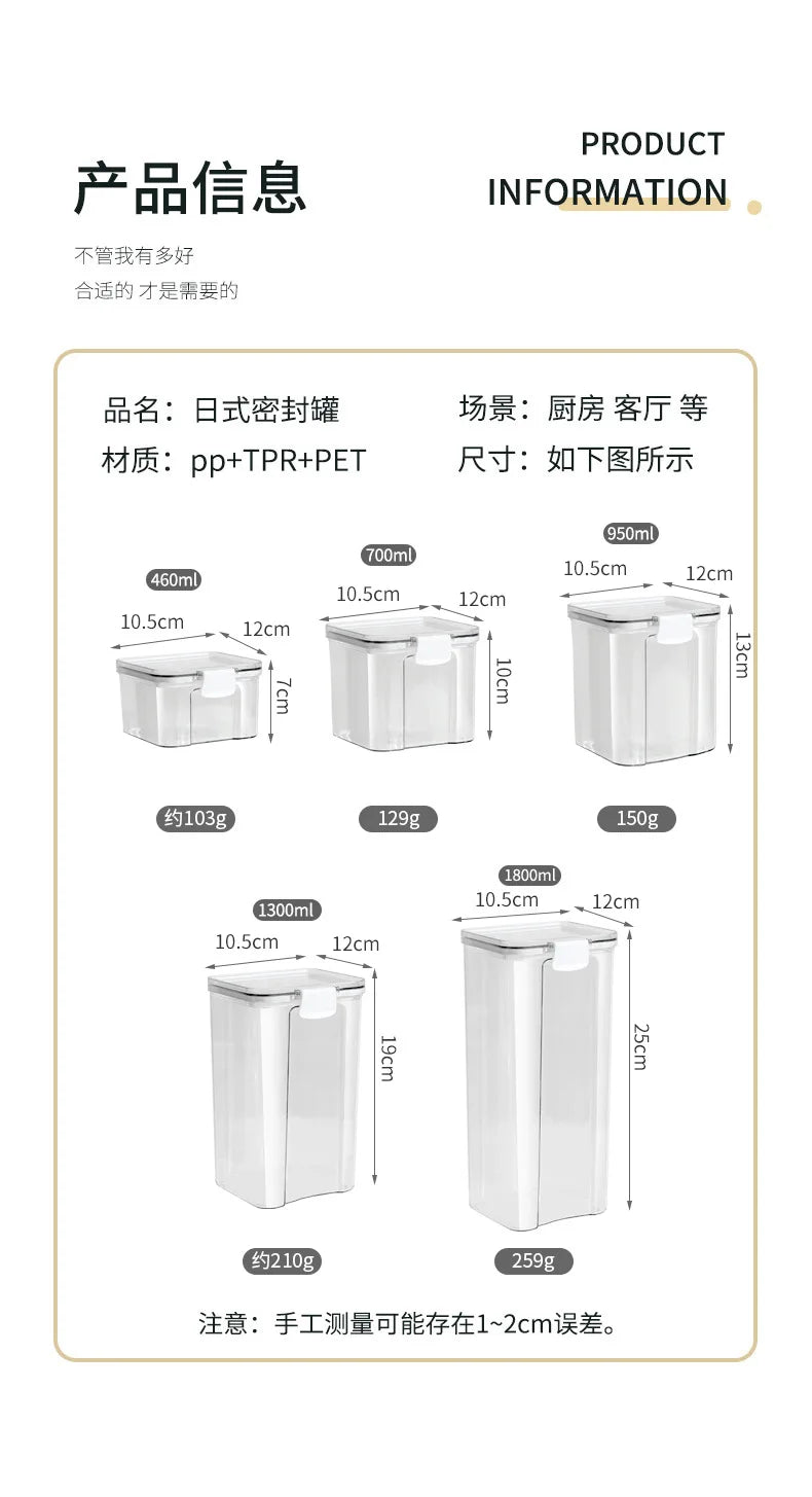 Food Box Storage Container With Airtight Lid Condiment Organizer Plastic Dispenser Jar Hermetic Kitchen Cereal Snack Spaghetti - 369 view