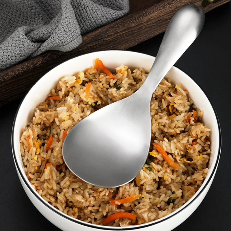 304 Stainless Steel Rice Spoon Thicken Short Handle Large Capacity Soup Spoon Silver Golden Buffet Serving Cutlery Cooking Tools - 369 view