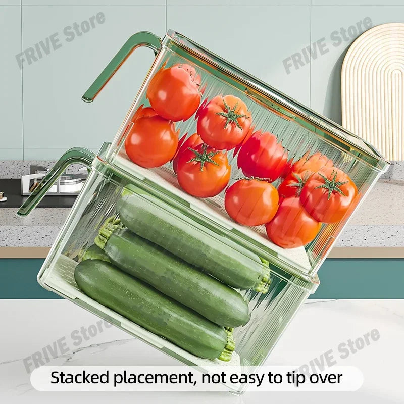Caja de Almacenamiento para Refrigerador con Asa y Tapa – Apilable y Transparente