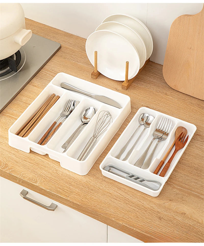 4/5 Compartments Cutlery Organizer Daily Drawer Divider Tray Rectangle Easy Clean Home Kitchen Spoon Fork Separation Box - 369 view