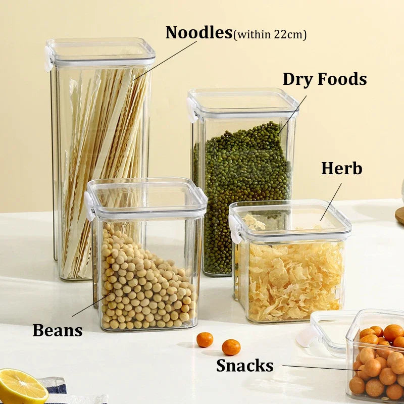 Food Box Storage Container With Airtight Lid Condiment Organizer Plastic Dispenser Jar Hermetic Kitchen Cereal Snack Spaghetti - 369 view