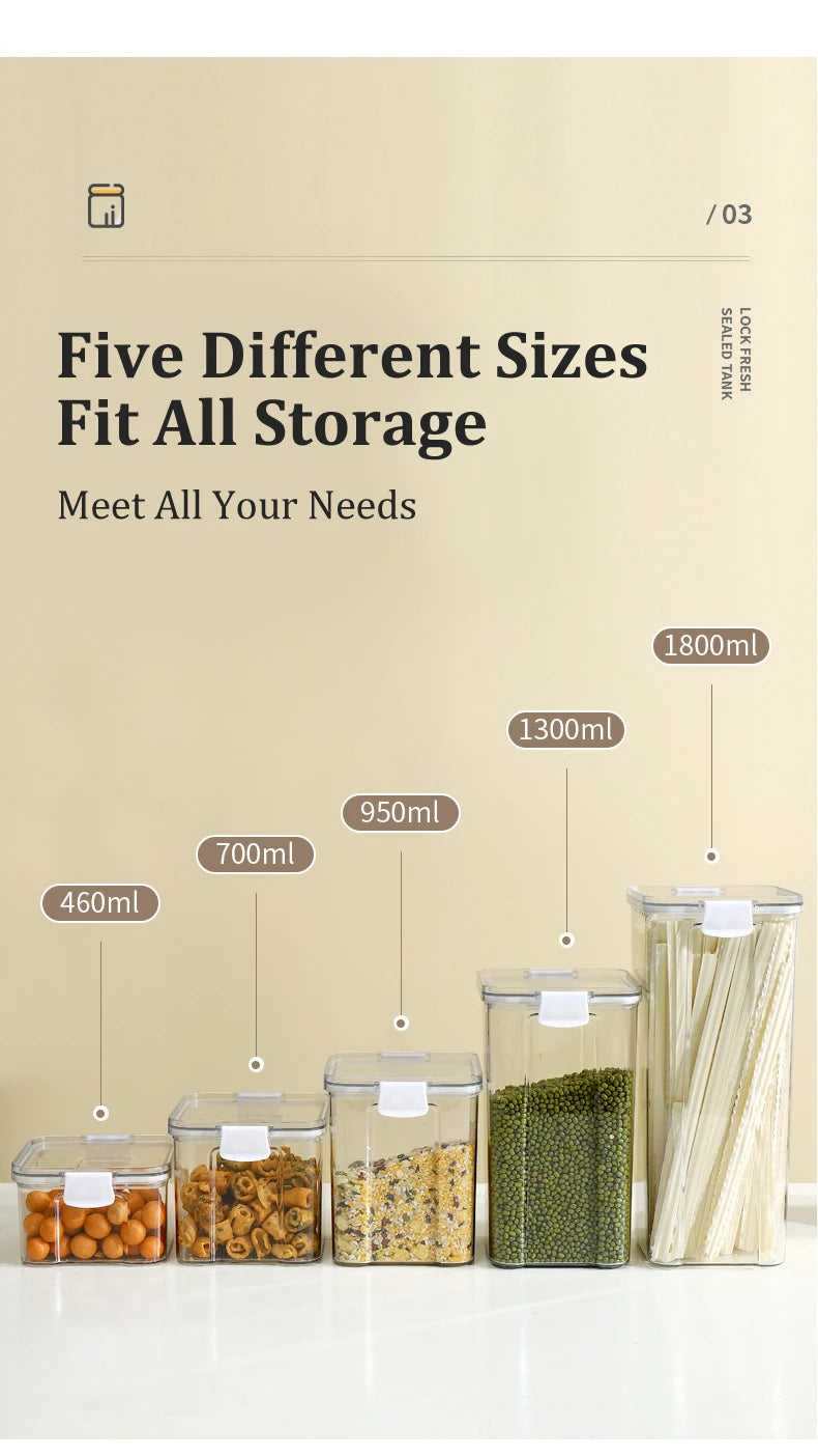 Food Box Storage Container With Airtight Lid Condiment Organizer Plastic Dispenser Jar Hermetic Kitchen Cereal Snack Spaghetti - 369 view