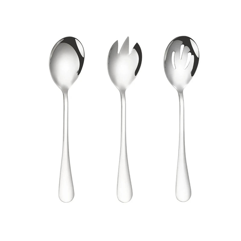 3Pcs/Set Salad Spoon Fork Set Dinnerware Stainless Steel Tableware Cutlery Set Serving Spoon Set Colorful Unique Spoon Flatware - 369 view