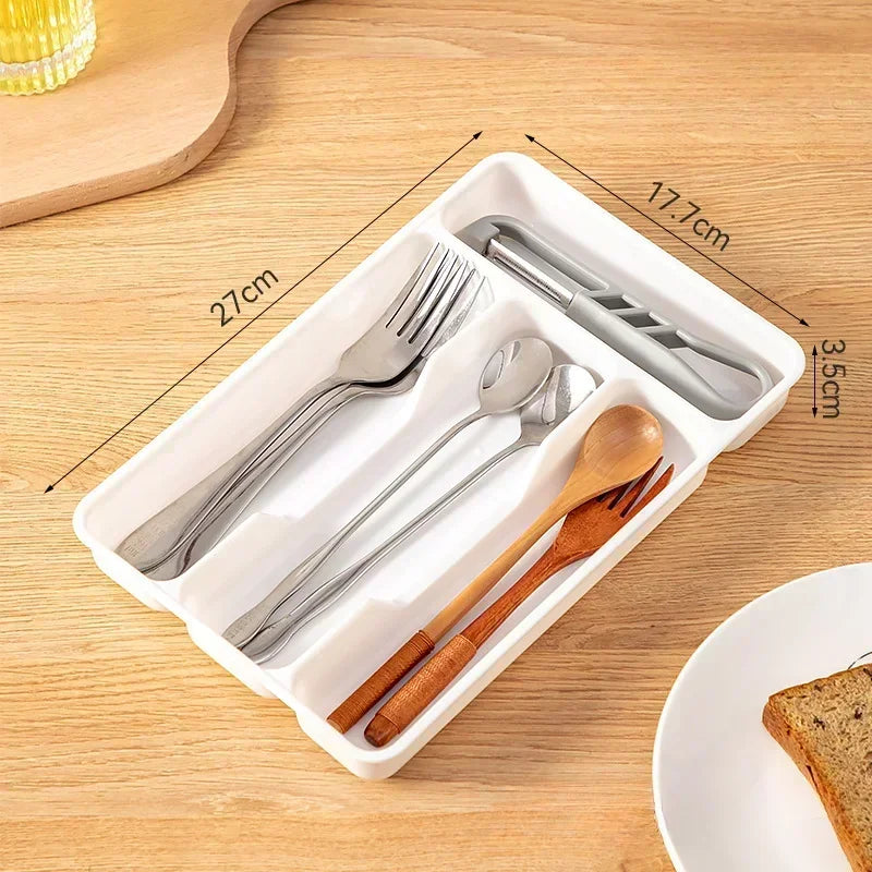 4/5 Compartments Cutlery Organizer Daily Drawer Divider Tray Rectangle Easy Clean Home Kitchen Spoon Fork Separation Box - 369 view