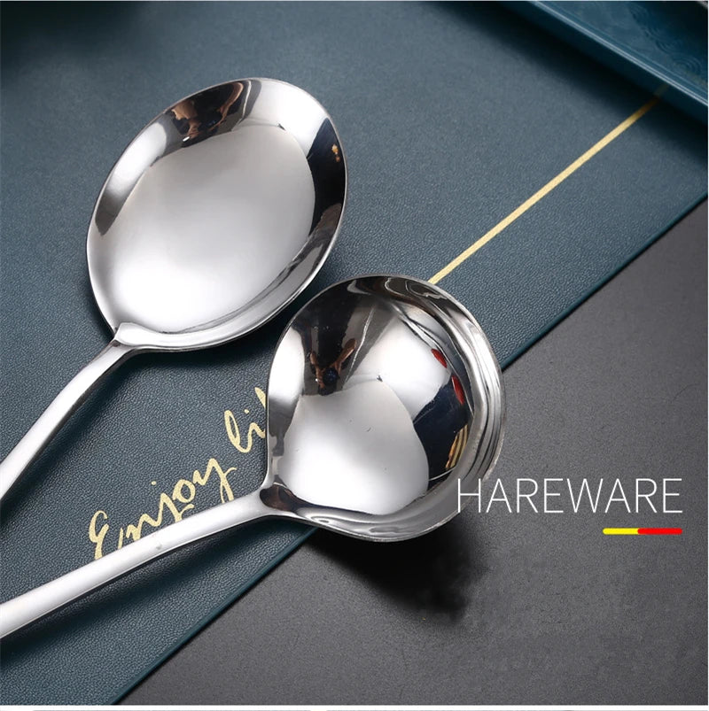 Stainless Steel Gold Korean Serving Spoon Tableware Soup Ladle Colander Fork Shovel Restaurant Public Cutlery Kitchen Utensil - 369 view