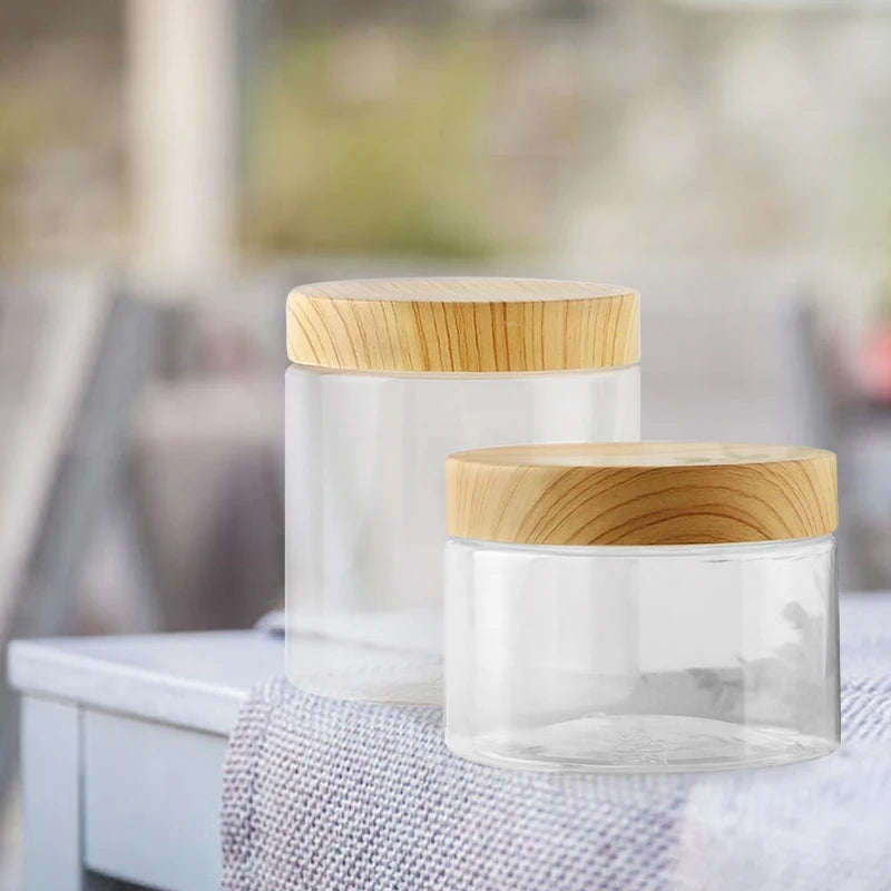 100ml 200ml 300ml 500ml Empty Clear Pet Jars Containers With Imitation Wood Texture Lids Jar Home Plastic Seasoning Bottle - 369 view
