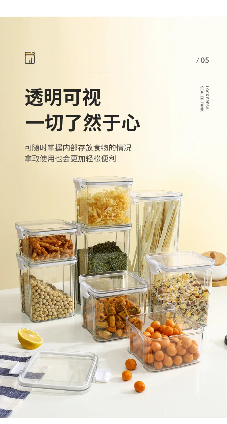 Food Box Storage Container With Airtight Lid Condiment Organizer Plastic Dispenser Jar Hermetic Kitchen Cereal Snack Spaghetti - 369 view