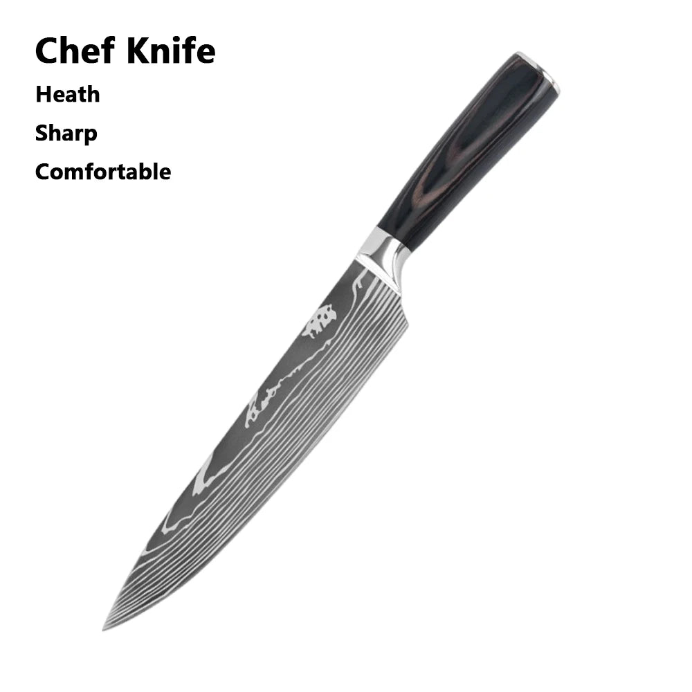 Juego de Cuchillos de Chef – Santoku Japonés, Patrón Damasco Láser, Ultra Afilados - 369 view