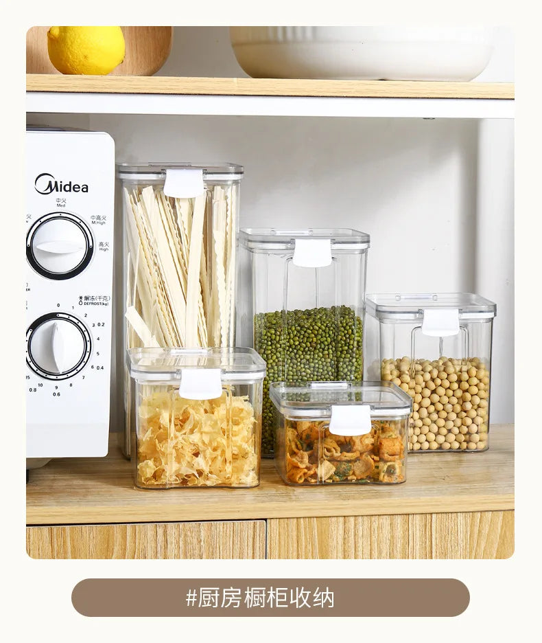 Food Box Storage Container With Airtight Lid Condiment Organizer Plastic Dispenser Jar Hermetic Kitchen Cereal Snack Spaghetti - 369 view