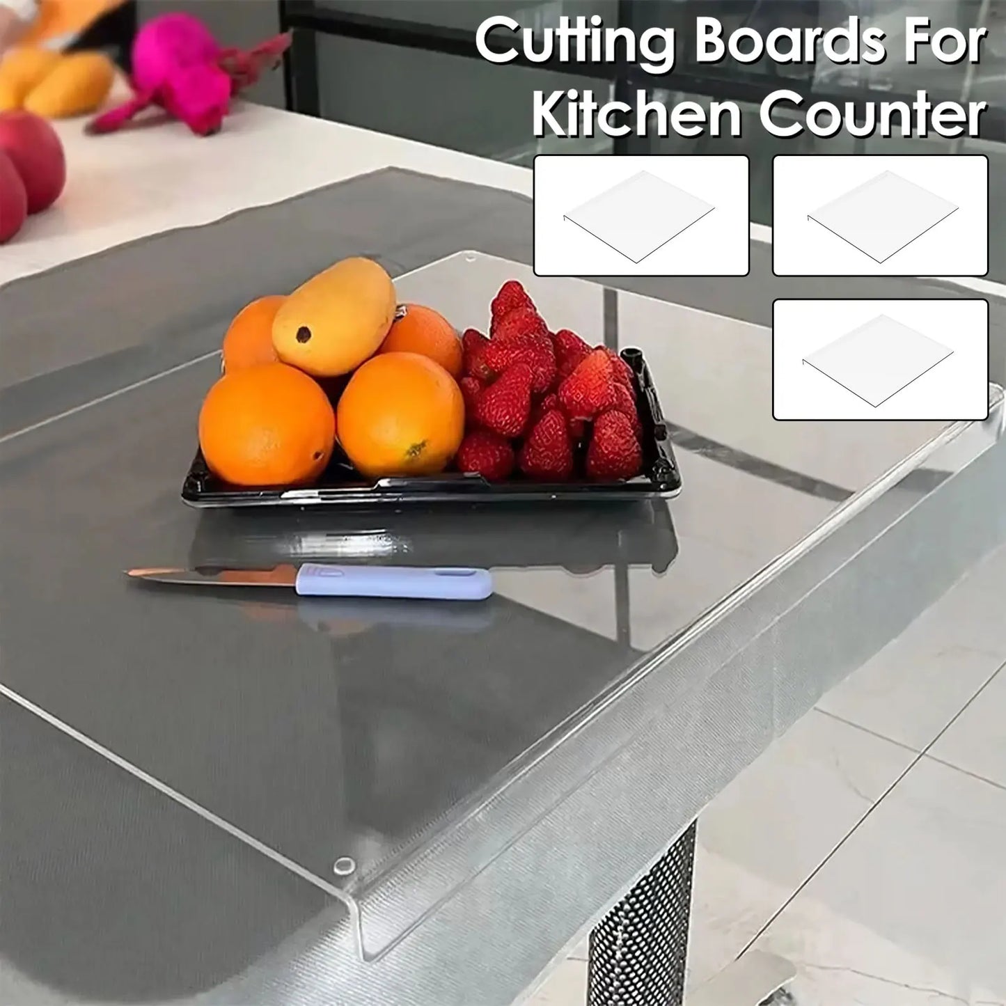Acrylic Transparent Cutting Board with Lip 35x30cm Reusable Rectangular Kitchen Countertop Protection Board - 369 view