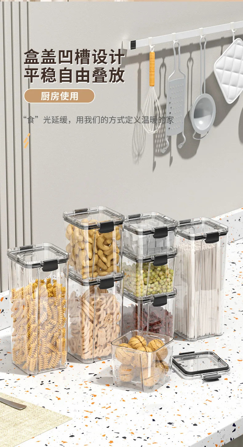 Food Box Storage Container With Airtight Lid Condiment Organizer Plastic Dispenser Jar Hermetic Kitchen Cereal Snack Spaghetti - 369 view