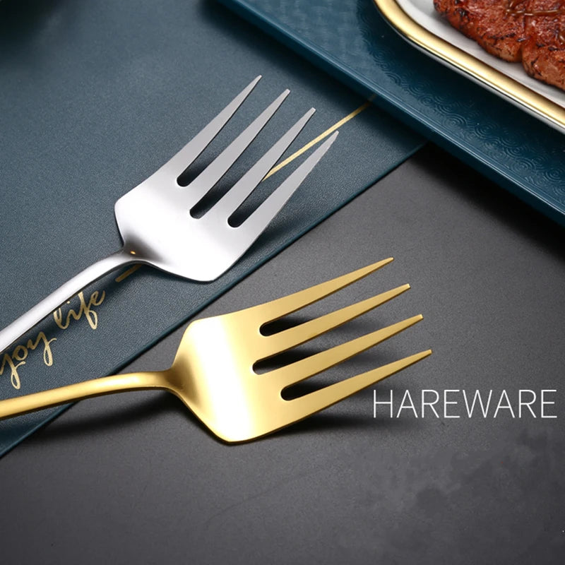 Stainless Steel Gold Korean Serving Spoon Tableware Soup Ladle Colander Fork Shovel Restaurant Public Cutlery Kitchen Utensil - 369 view