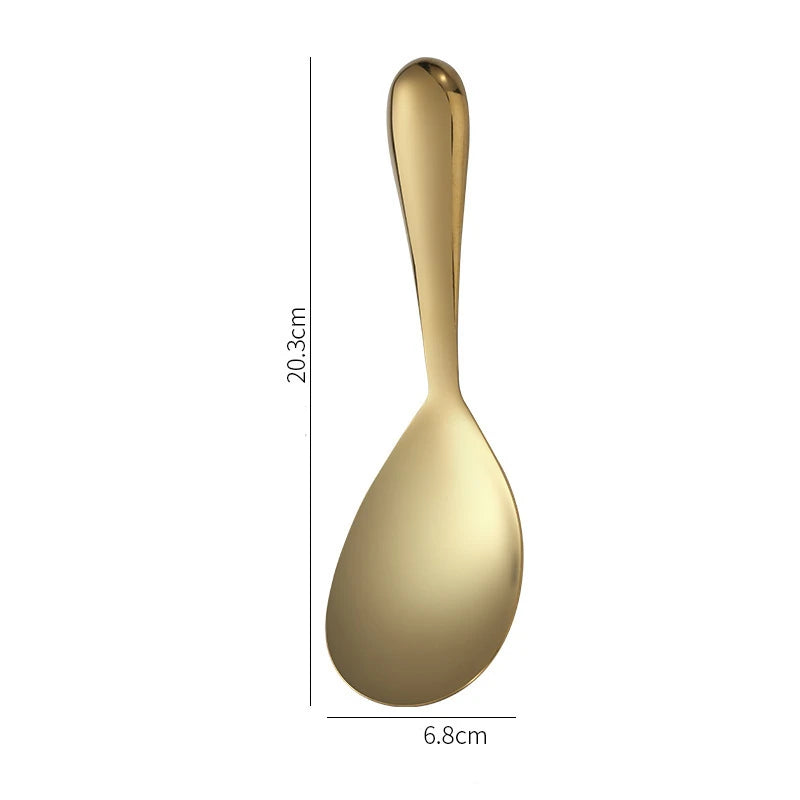 304 Stainless Steel Rice Spoon Thicken Short Handle Large Capacity Soup Spoon Silver Golden Buffet Serving Cutlery Cooking Tools - 369 view
