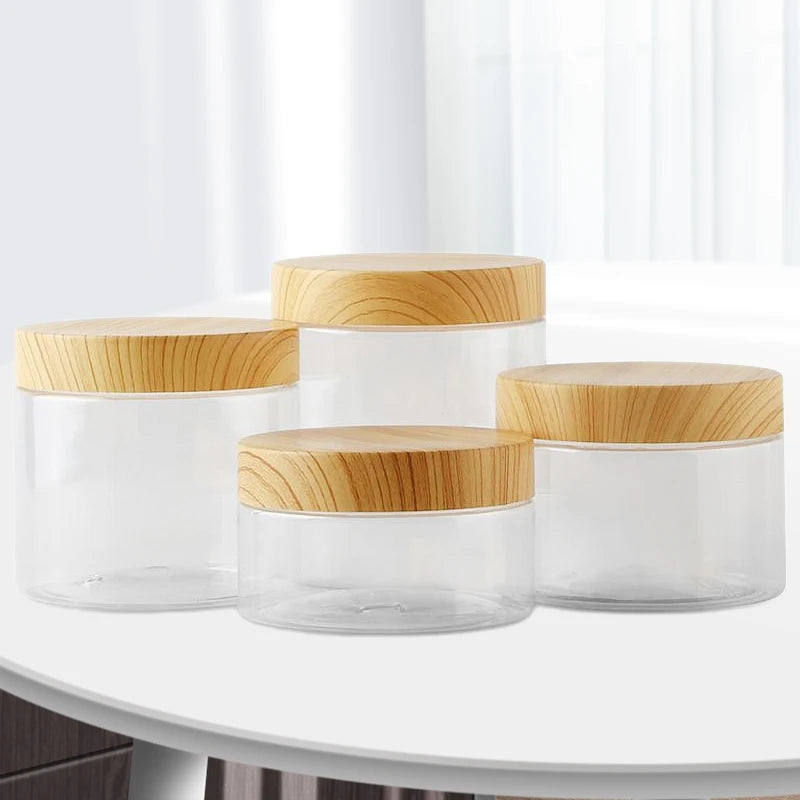 100ml 200ml 300ml 500ml Empty Clear Pet Jars Containers With Imitation Wood Texture Lids Jar Home Plastic Seasoning Bottle - 369 view