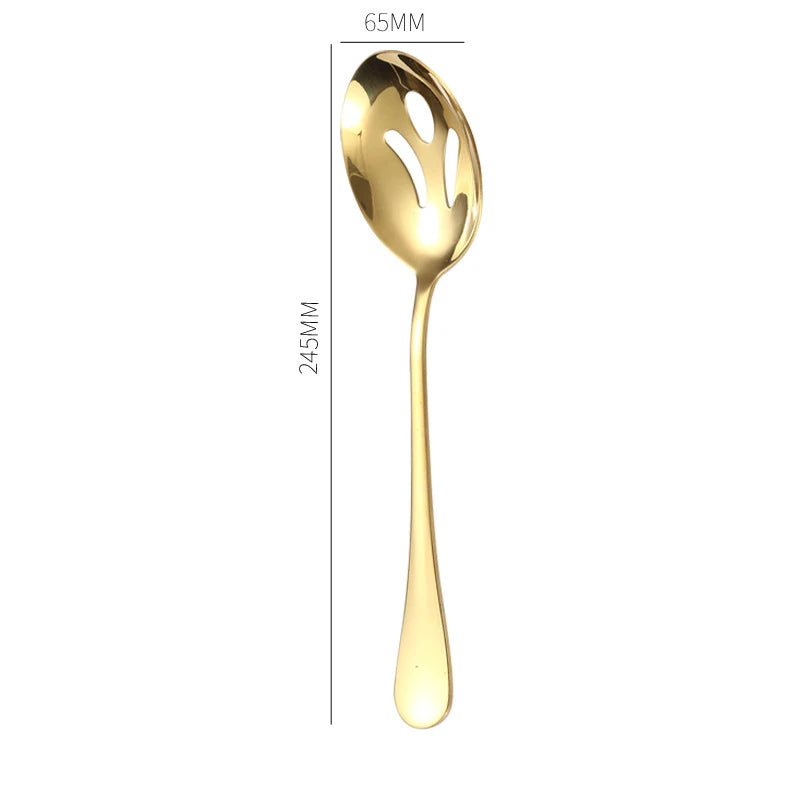 Stainless Steel Gold Korean Serving Spoon Tableware Soup Ladle Colander Fork Shovel Restaurant Public Cutlery Kitchen Utensil - 369 view