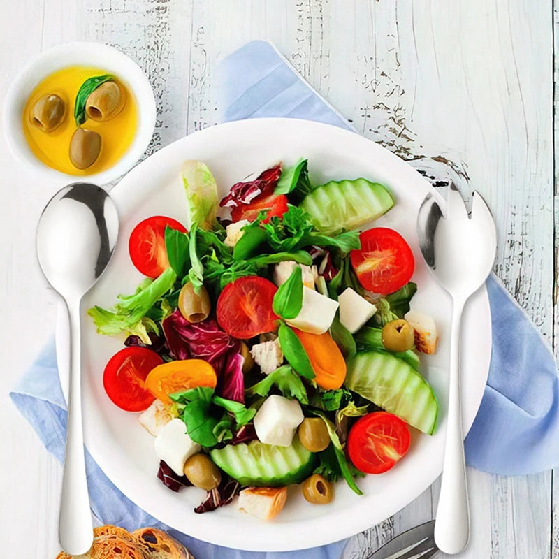 3Pcs/Set Salad Spoon Fork Set Dinnerware Stainless Steel Tableware Cutlery Set Serving Spoon Set Colorful Unique Spoon Flatware - 369 view