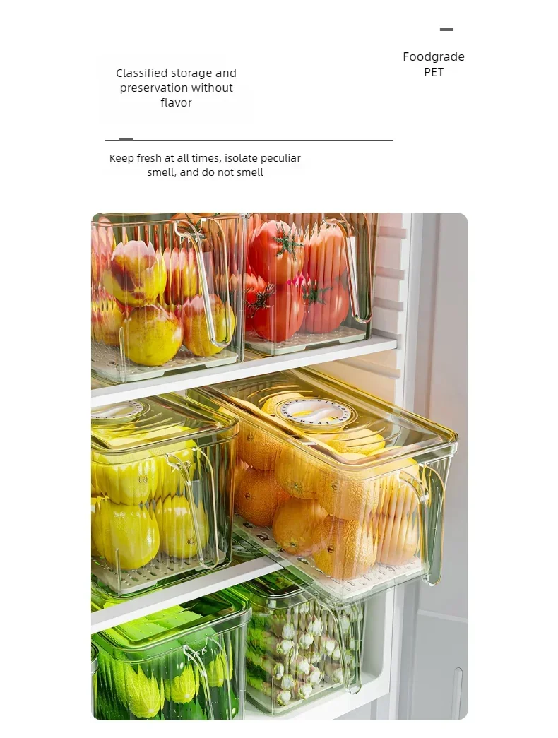 Caja de Almacenamiento para Refrigerador con Asa y Tapa – Apilable y Transparente