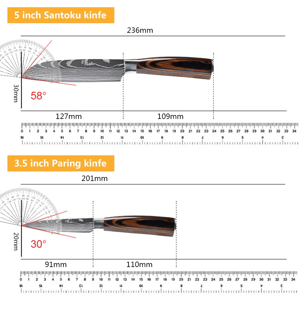 Juego de Cuchillos de Chef – Santoku Japonés, Patrón Damasco Láser, Ultra Afilados - 369 view