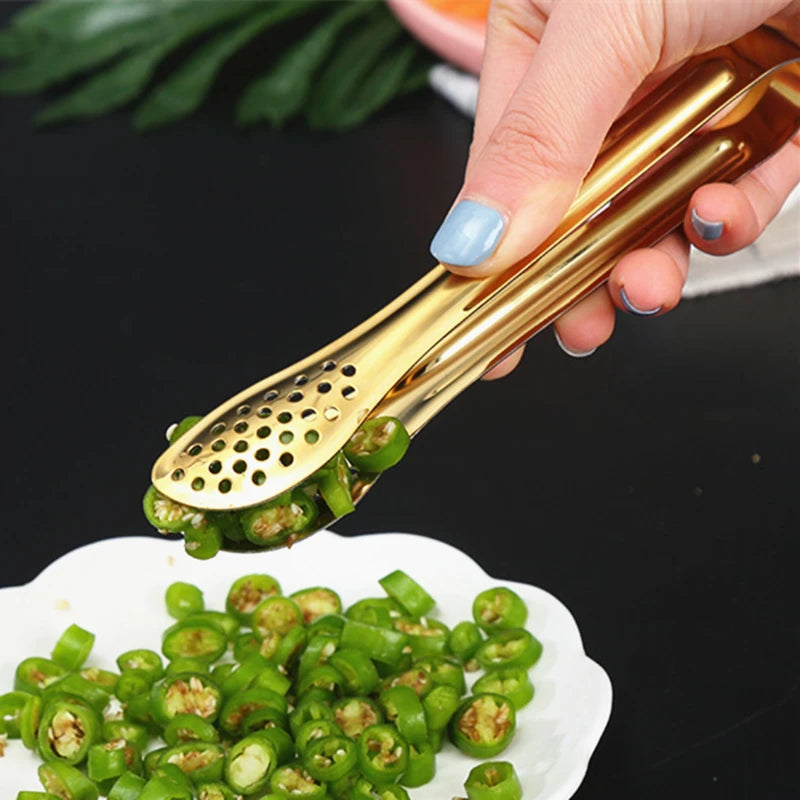 Dropshipping Stainless Steel Kitchen BBQ Tongs Non-stick Smart Grill Meat Clip Food Cooking Clamp Gold/Silver Accessories - 369 view
