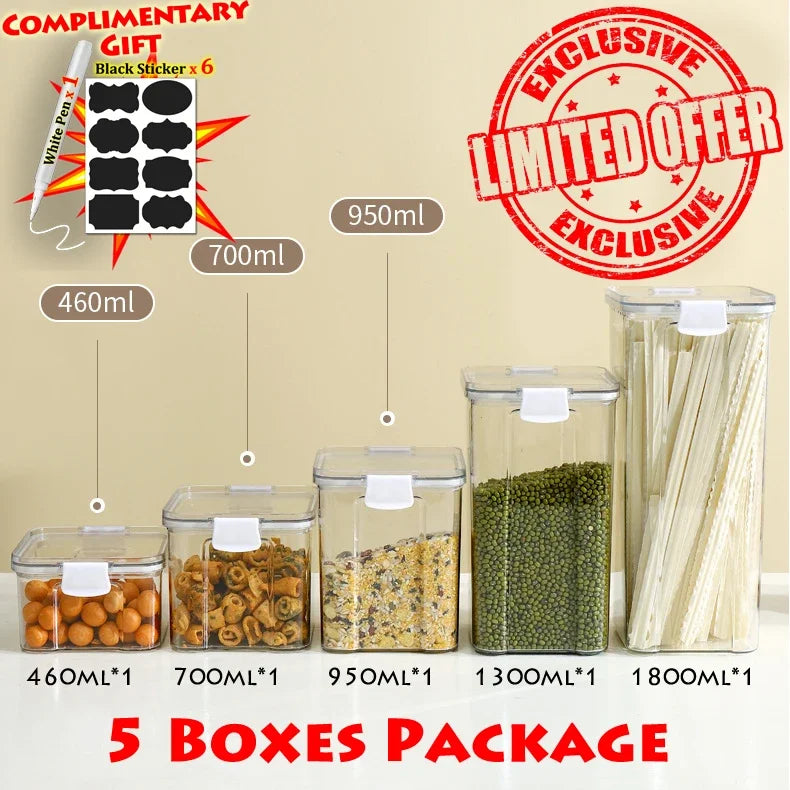 Food Box Storage Container With Airtight Lid Condiment Organizer Plastic Dispenser Jar Hermetic Kitchen Cereal Snack Spaghetti - 369 view