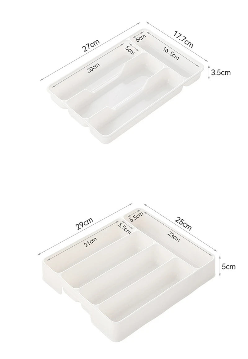 4/5 Compartments Cutlery Organizer Daily Drawer Divider Tray Rectangle Easy Clean Home Kitchen Spoon Fork Separation Box - 369 view