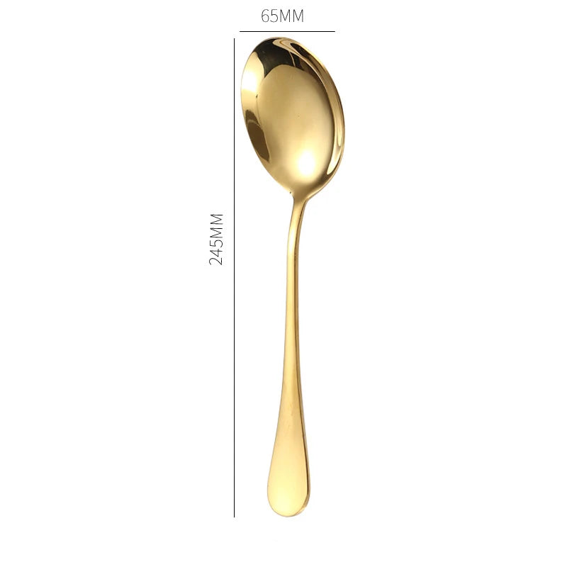 Stainless Steel Gold Korean Serving Spoon Tableware Soup Ladle Colander Fork Shovel Restaurant Public Cutlery Kitchen Utensil - 369 view