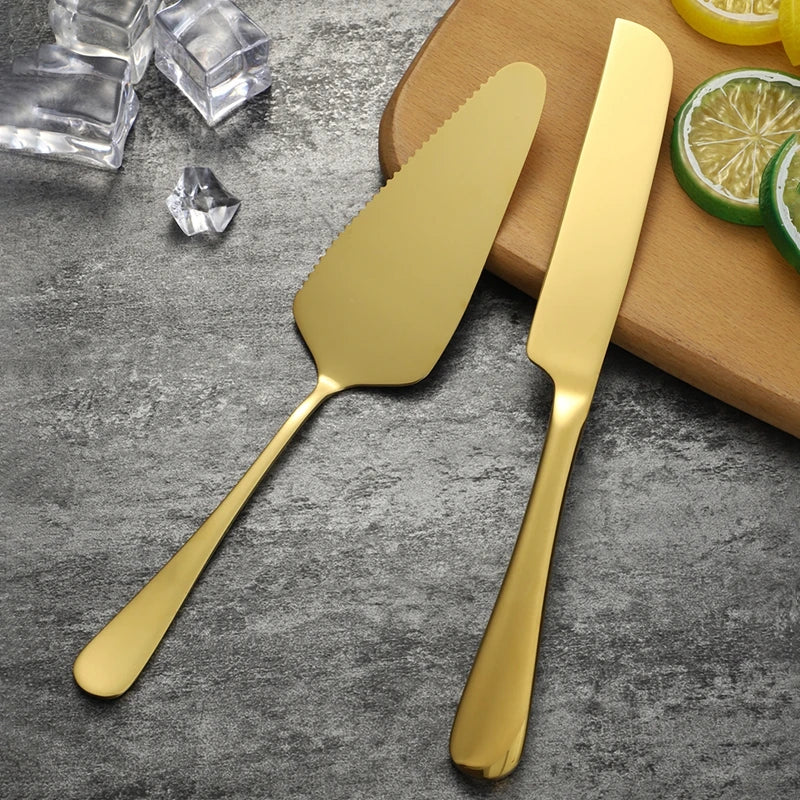 2Pcs Cake Knife Shovel Set Stainless Steel Tableware Kit Cake Cutting Tools Pie Pizza Spatula Wedding Birthday Party Supplies - 369 view