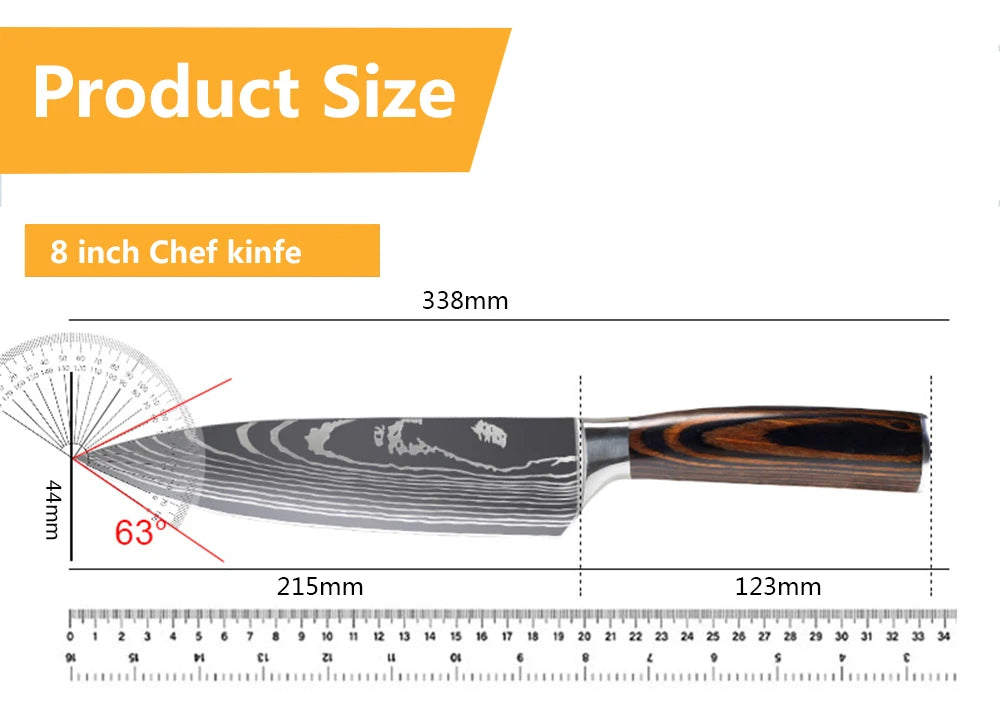 Juego de Cuchillos de Chef – Santoku Japonés, Patrón Damasco Láser, Ultra Afilados - 369 view