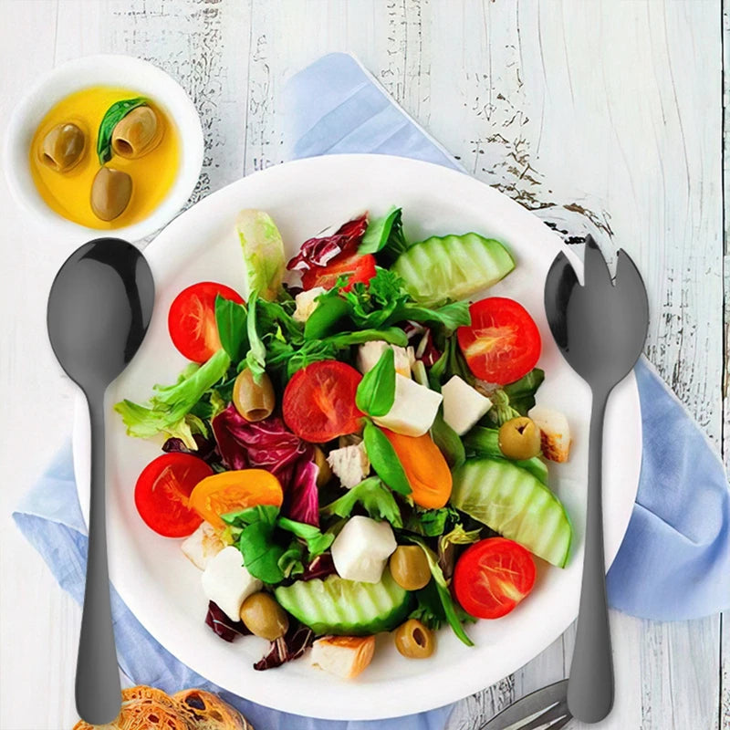 3Pcs/Set Salad Spoon Fork Set Dinnerware Stainless Steel Tableware Cutlery Set Serving Spoon Set Colorful Unique Spoon Flatware - 369 view
