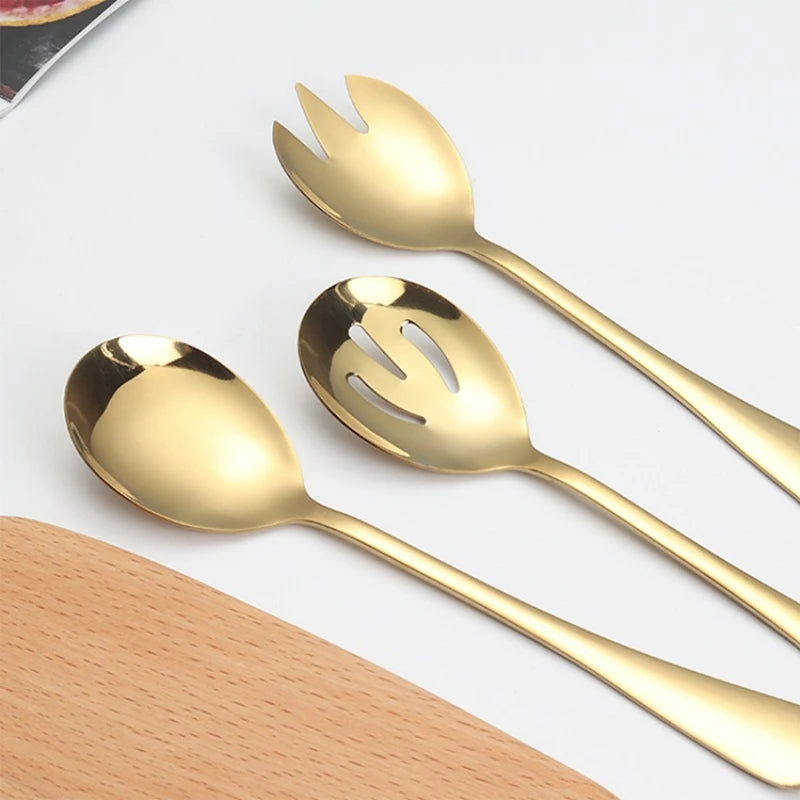 3Pcs/Set Salad Spoon Fork Set Dinnerware Stainless Steel Tableware Cutlery Set Serving Spoon Set Colorful Unique Spoon Flatware - 369 view