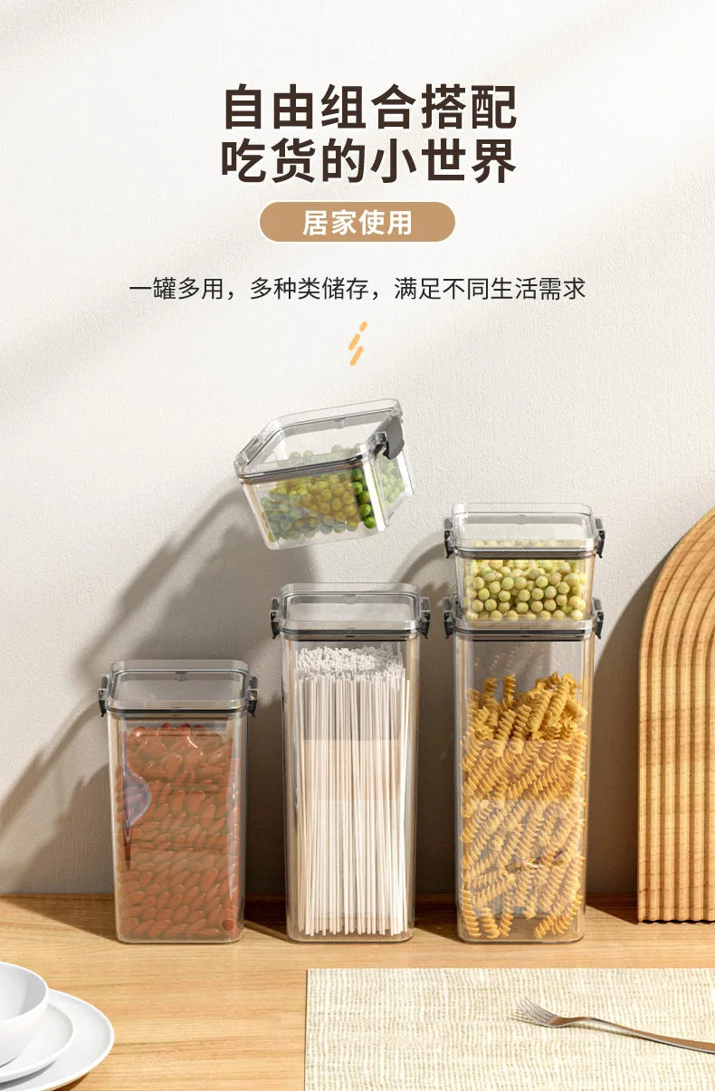 Food Box Storage Container With Airtight Lid Condiment Organizer Plastic Dispenser Jar Hermetic Kitchen Cereal Snack Spaghetti - 369 view