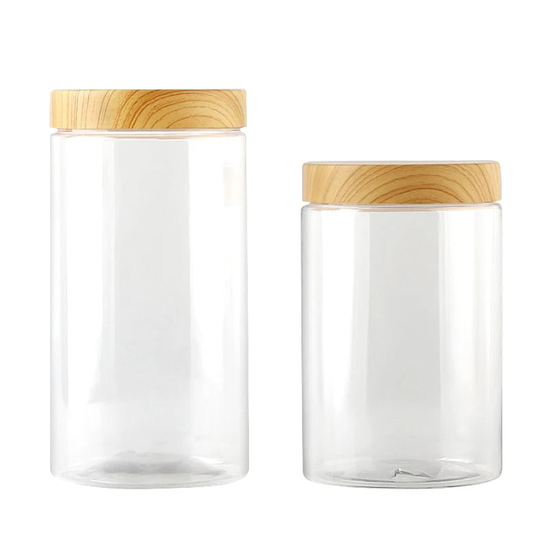 100ml 200ml 300ml 500ml Empty Clear Pet Jars Containers With Imitation Wood Texture Lids Jar Home Plastic Seasoning Bottle - 369 view