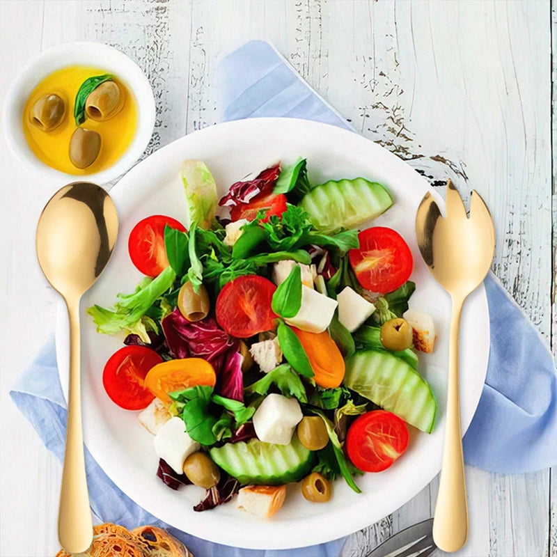 3Pcs/Set Salad Spoon Fork Set Dinnerware Stainless Steel Tableware Cutlery Set Serving Spoon Set Colorful Unique Spoon Flatware - 369 view