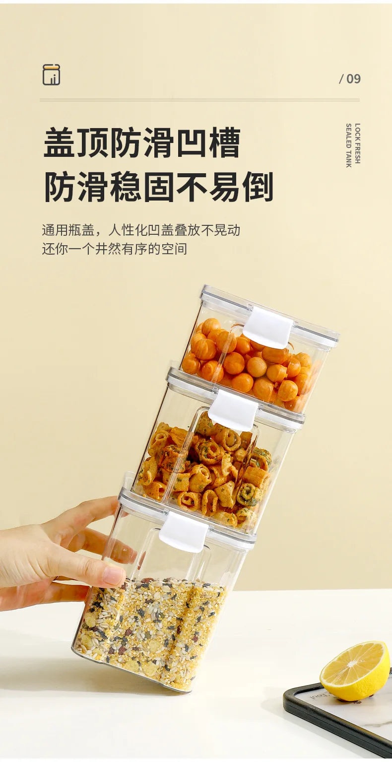 Food Box Storage Container With Airtight Lid Condiment Organizer Plastic Dispenser Jar Hermetic Kitchen Cereal Snack Spaghetti - 369 view