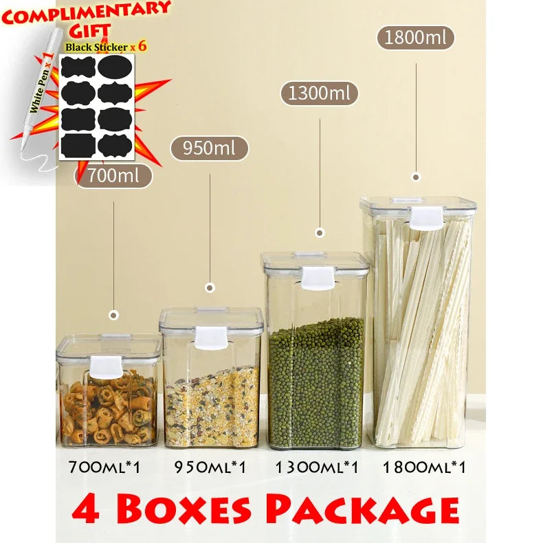 Food Box Storage Container With Airtight Lid Condiment Organizer Plastic Dispenser Jar Hermetic Kitchen Cereal Snack Spaghetti - 369 view