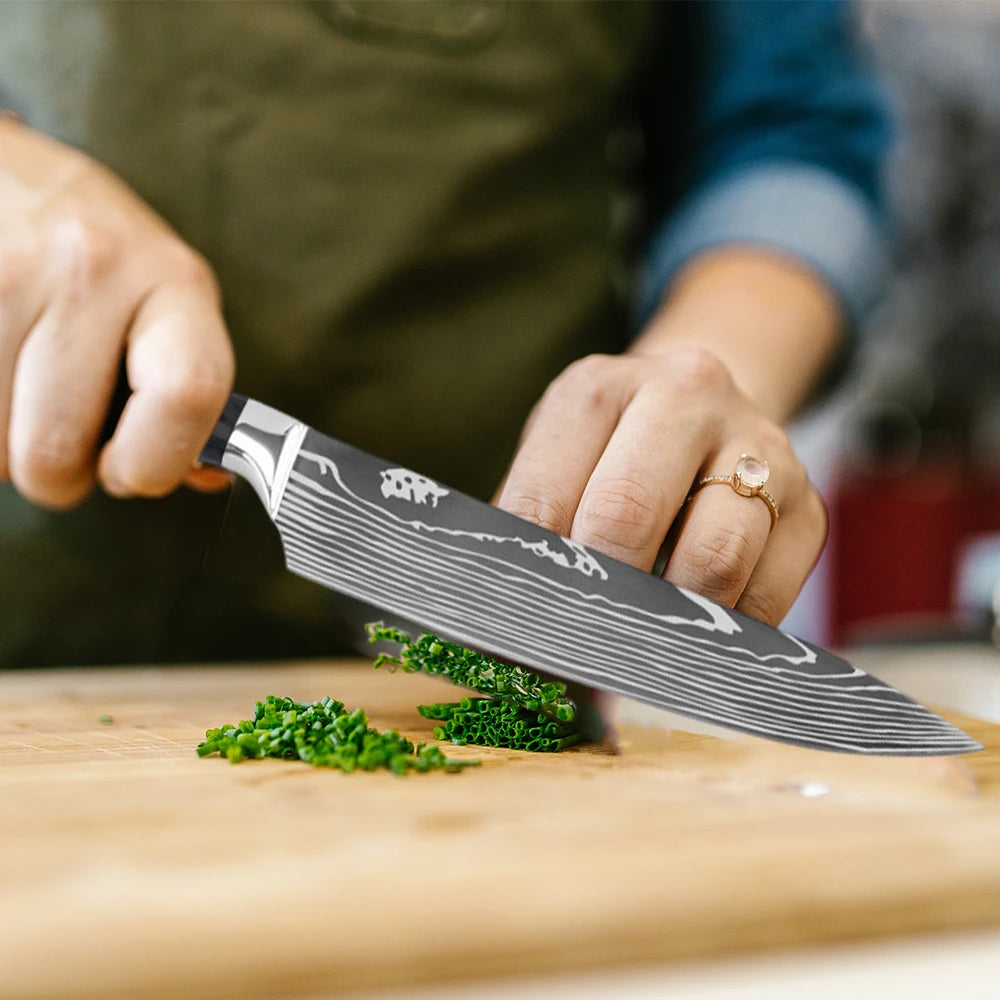 Juego de Cuchillos de Chef – Santoku Japonés, Patrón Damasco Láser, Ultra Afilados - 369 view