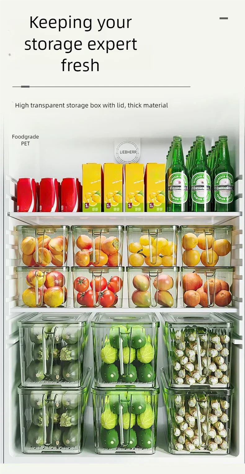 Caja de Almacenamiento para Refrigerador con Asa y Tapa – Apilable y Transparente