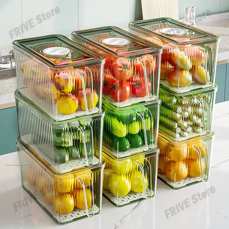 Caja de Almacenamiento para Refrigerador con Asa y Tapa – Apilable y Transparente