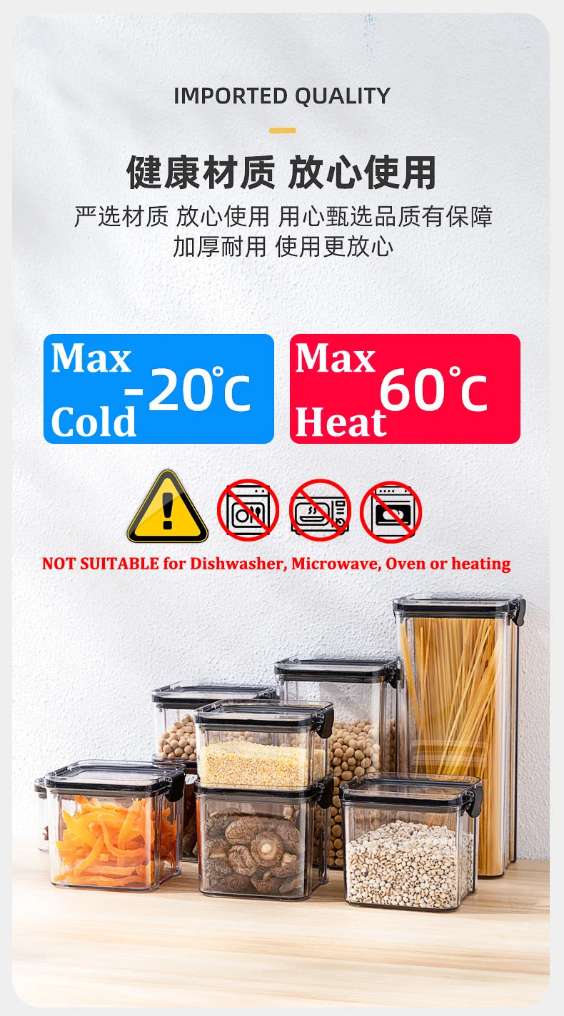 Food Box Storage Container With Airtight Lid Condiment Organizer Plastic Dispenser Jar Hermetic Kitchen Cereal Snack Spaghetti - 369 view